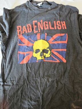 Bad English Skull Graphic Tee - Black with Red, Blue & Yellow Print